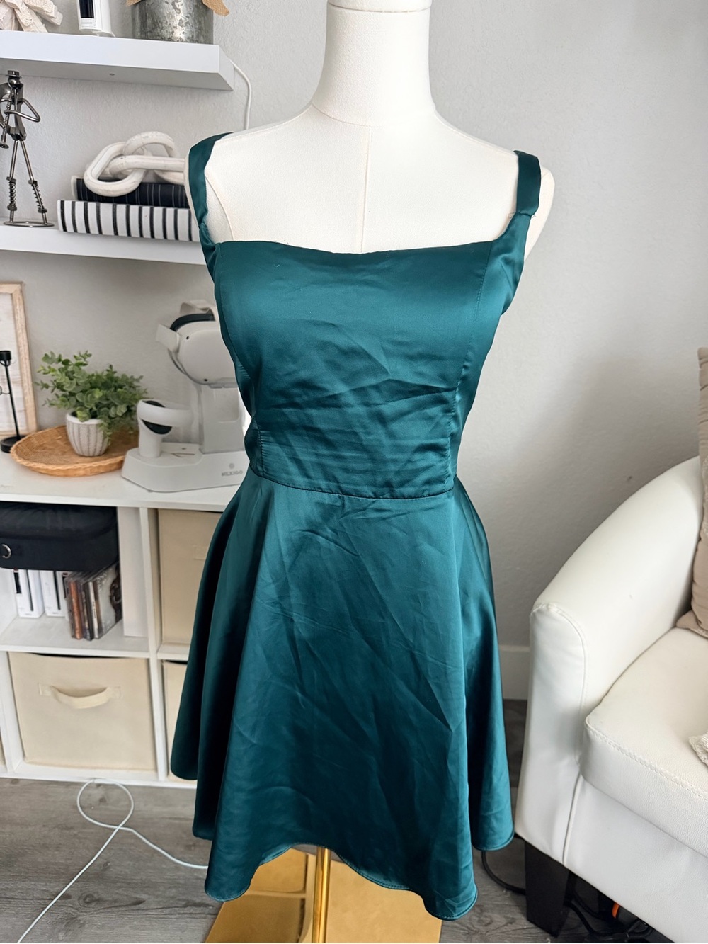 B Darlin Teal Satin Fit & Flare Mini Dress